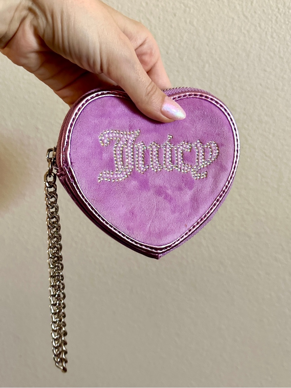 Juicy Couture Pink Velour Rhinestone Heart Coin Purse Y2K McBling